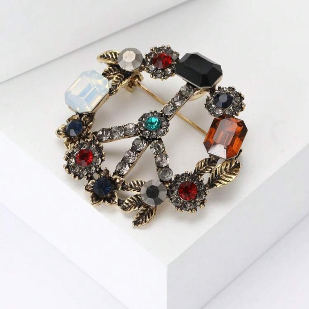Floral Crystal Peace Sign Brooch - Picture 5 of 6